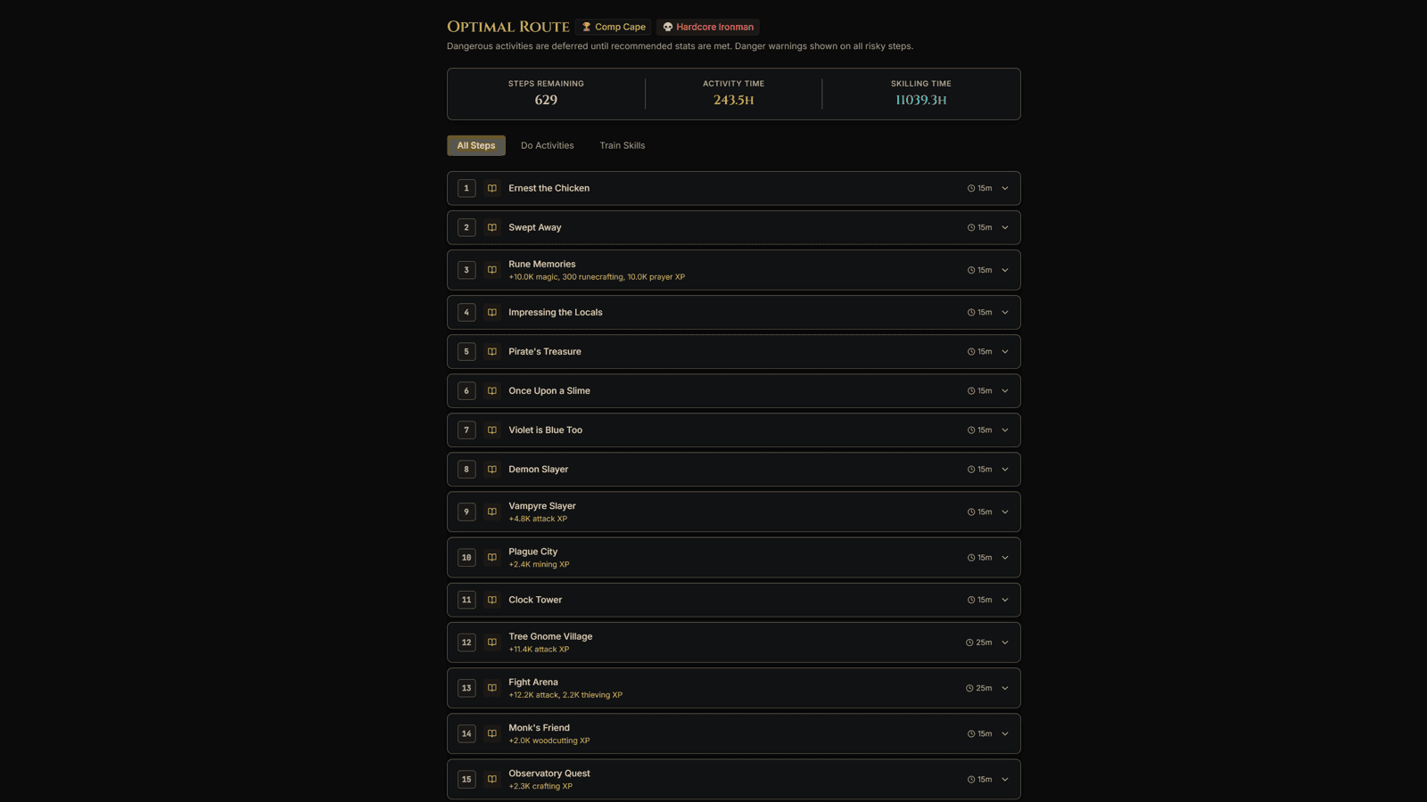 RuneComp personalized quest route